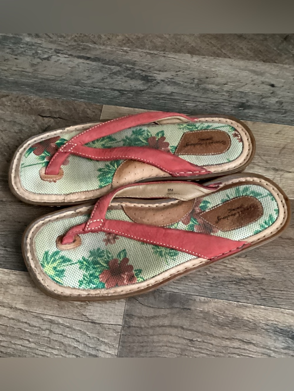 Comfort leather Floral Coral Flip Flops by Browns Landing